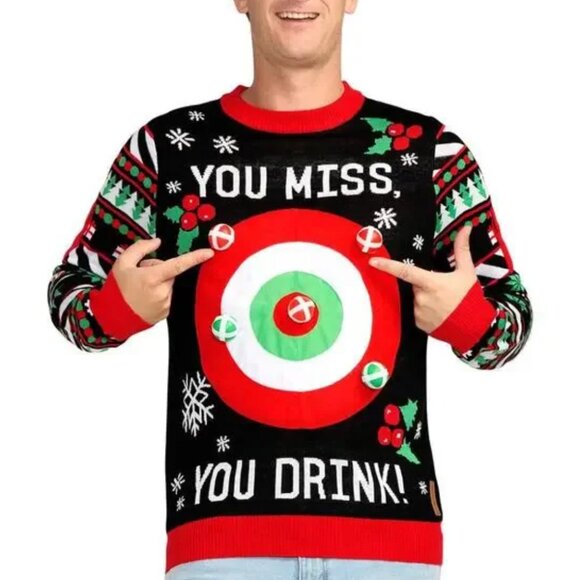 Tipsy Elves Bullseye Drinking Game Ugly Christmas Sweater Size XL - Picture 1 of 9